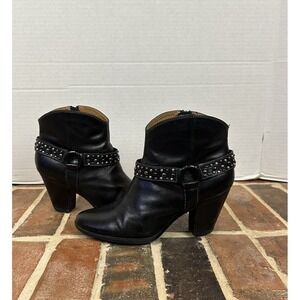 Sofft Noreen Black Leather Ankle Boots‎ Studded  Harnesses Zip Up Moto Women's 8
